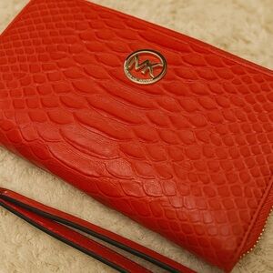 NWT Michael Kors Red Snake-Embossed Wristlet